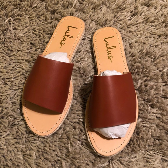 LuLus Marnie Chestnut Brown Vegan Leather Peep-toe Espadrille Slide Sandals SZ 8 - Picture 6 of 8